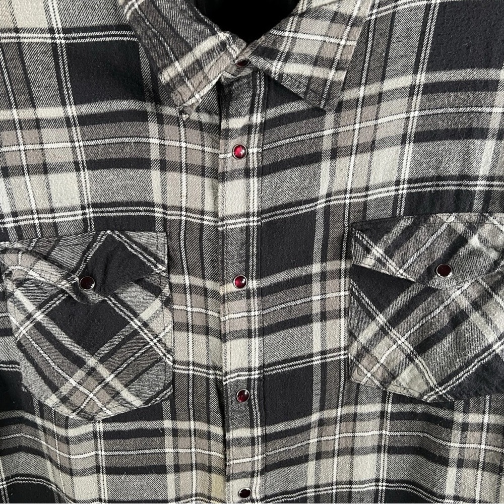 Liberty Blues Shirt Flannel Grey Plaid Mens Size 4XL Pearl Snap Button Up Pocket - Picture 4 of 5
